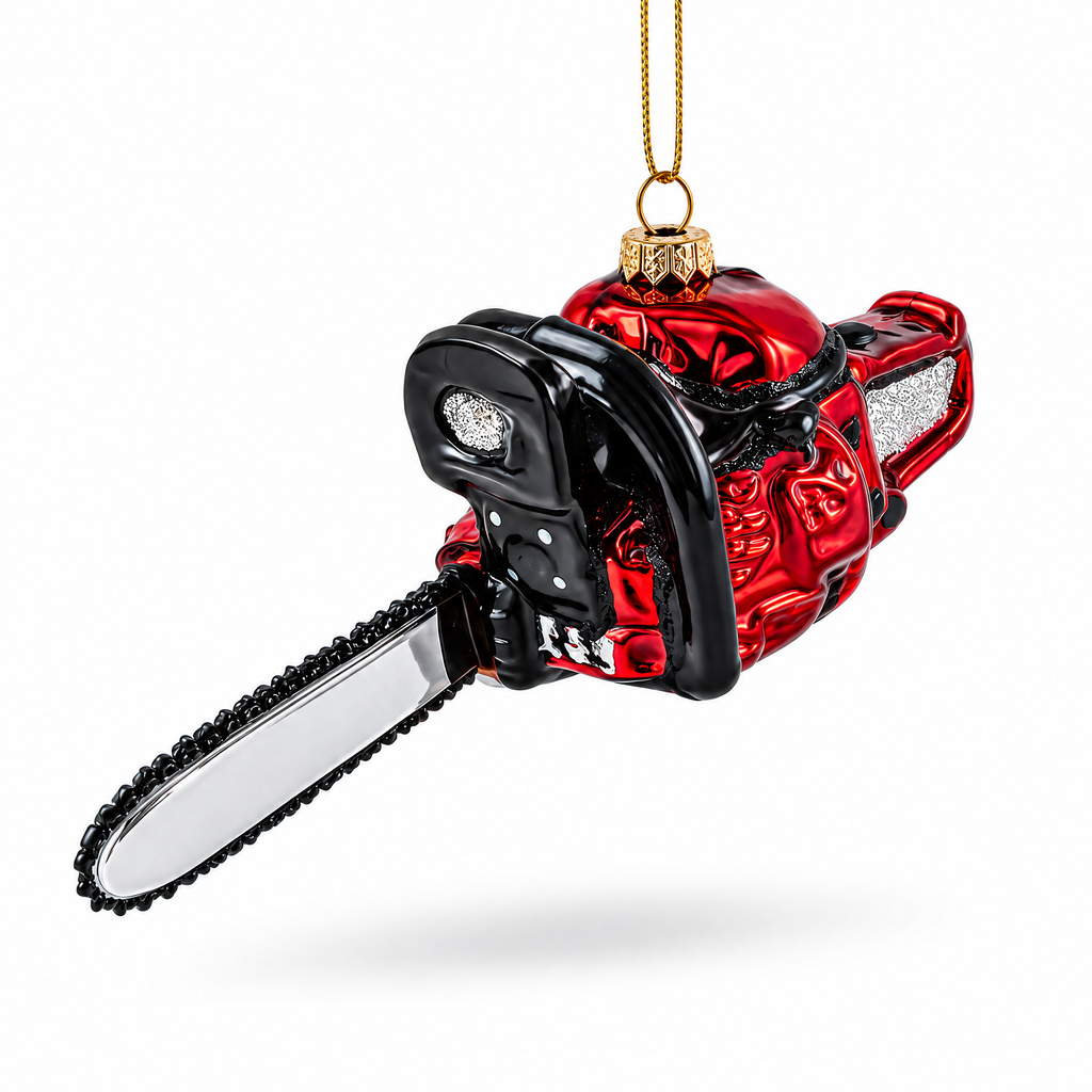 Rustic Chainsaw Glass Christmas Ornament