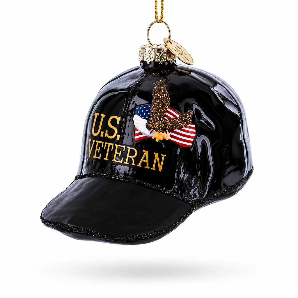 U.S. Veteran Honor Cap Glass Christmas Ornament