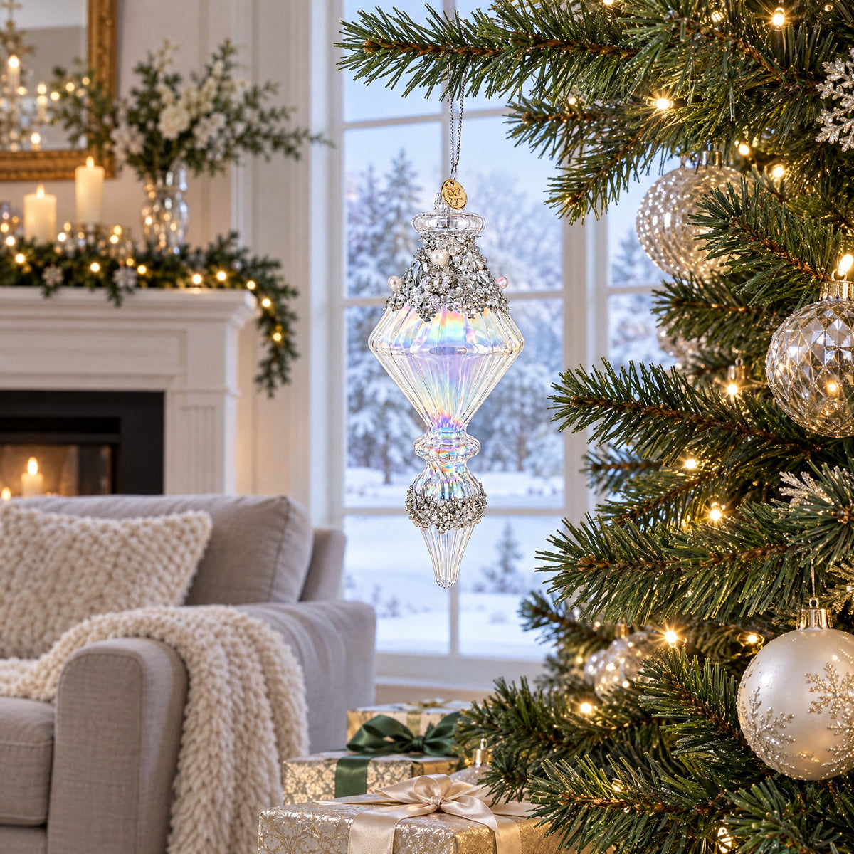 Iridescent Icicle Drop Finial Glass Christmas Ornament