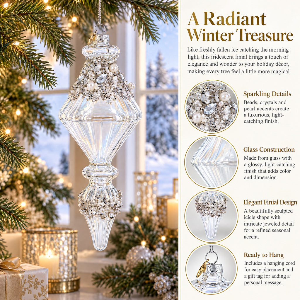 Iridescent Icicle Drop Finial Glass Christmas Ornament