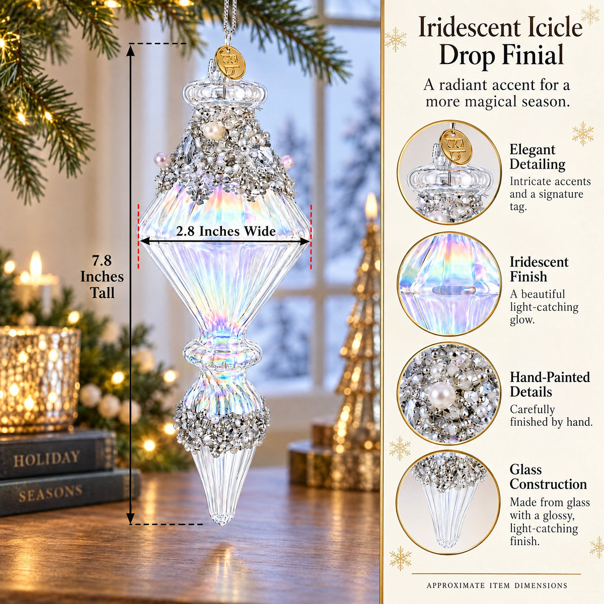 Iridescent Icicle Drop Finial Glass Christmas Ornament