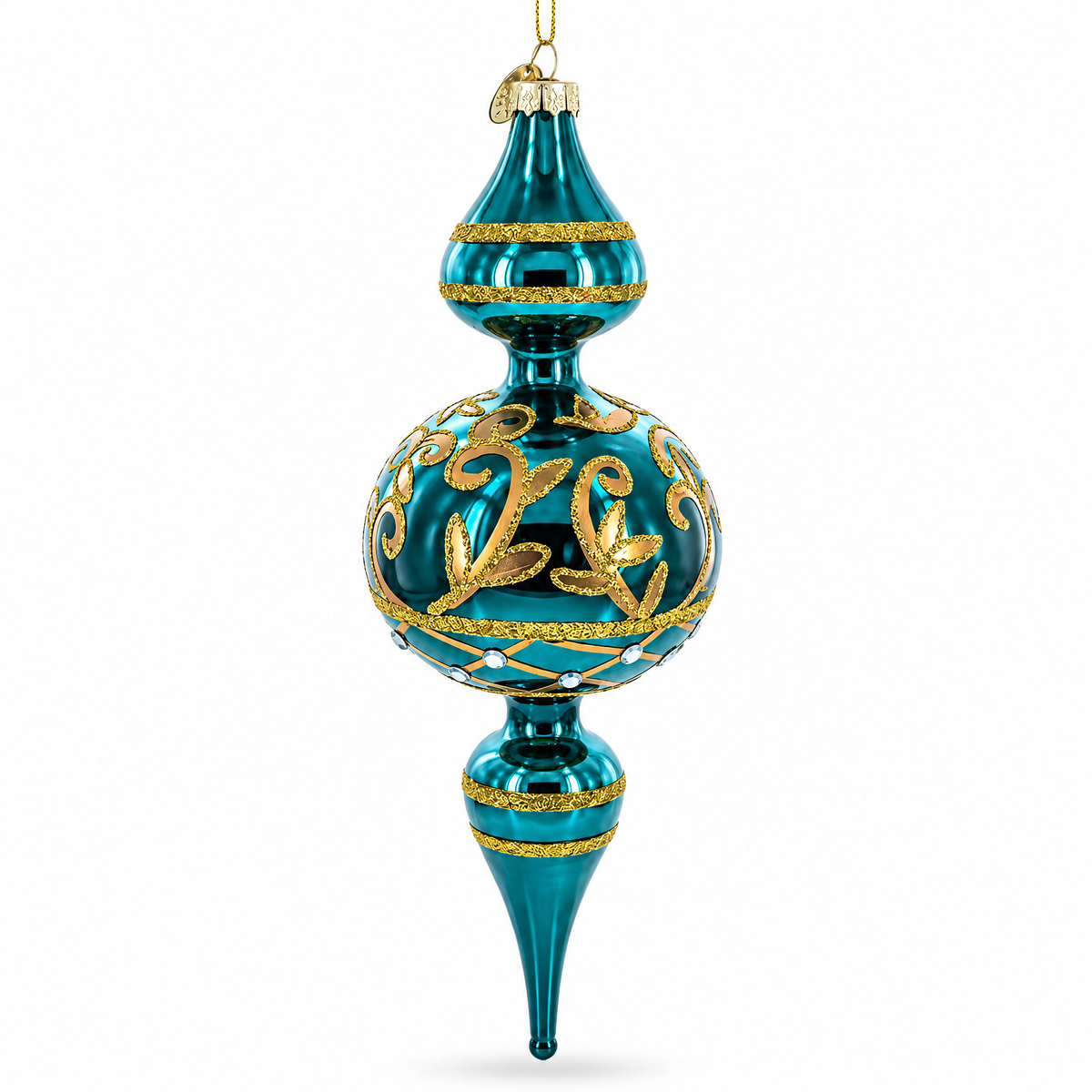 Regal Green Scroll Finial Glass Christmas Ornament