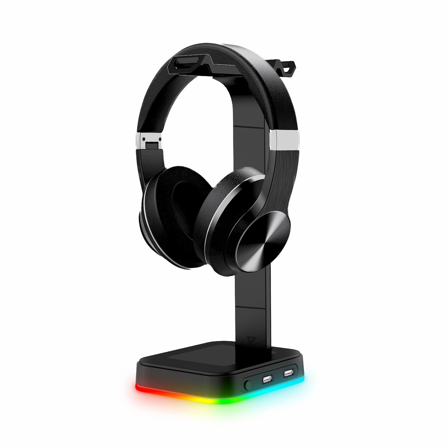 Soporte para auriculares RGB 2 en 1 para ordenador de sobremesa con regleta y 2 puertos USB para carga, colgador de auriculares para juegos