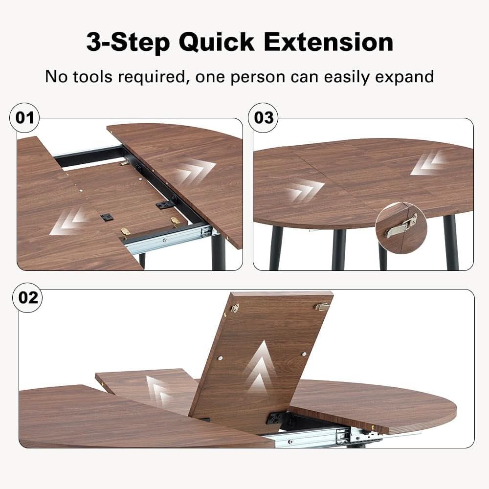 Juego de comedor extensible de nogal con seis sillas tapizadas