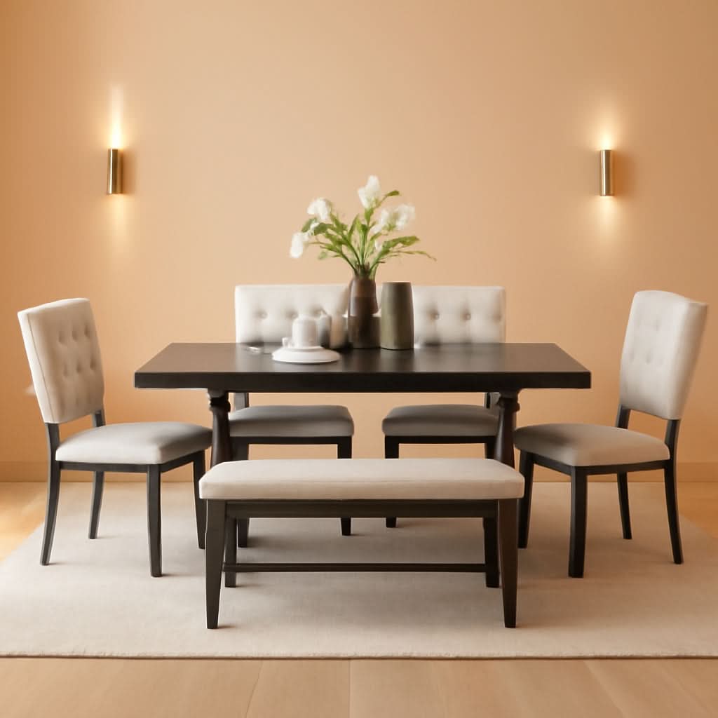 Juego de comedor de seis personas de madera maciza de primera calidad con banco