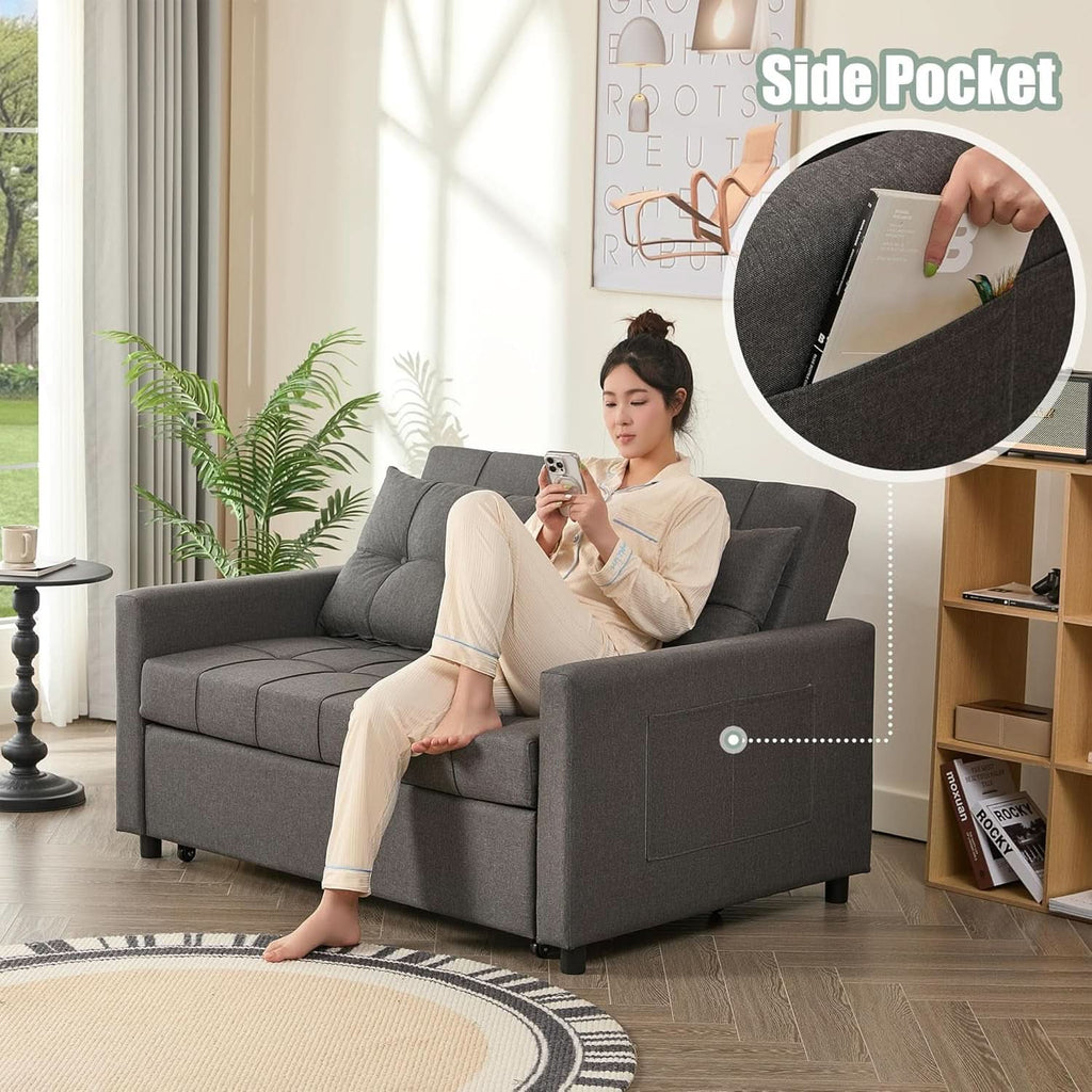 Sofá cama de 52 pulgadas con cama extraíble, tapizado en tela gris