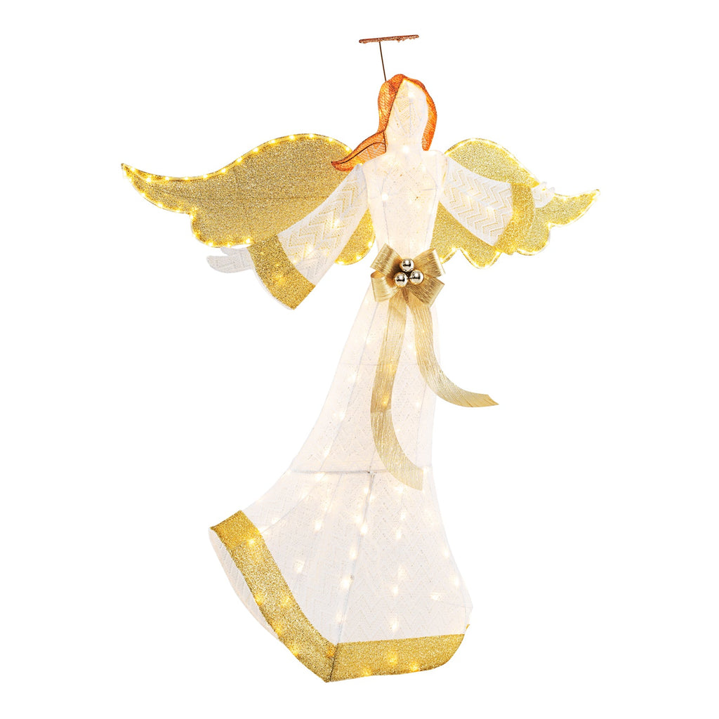 5.2 Feet Christmas Pre-Lit Angel with Halo Wings and 180 Warm White LED Lights