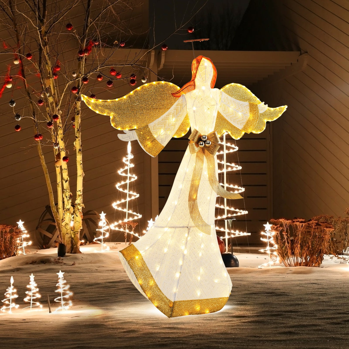 5.2 Feet Christmas Pre-Lit Angel with Halo Wings and 180 Warm White LED Lights