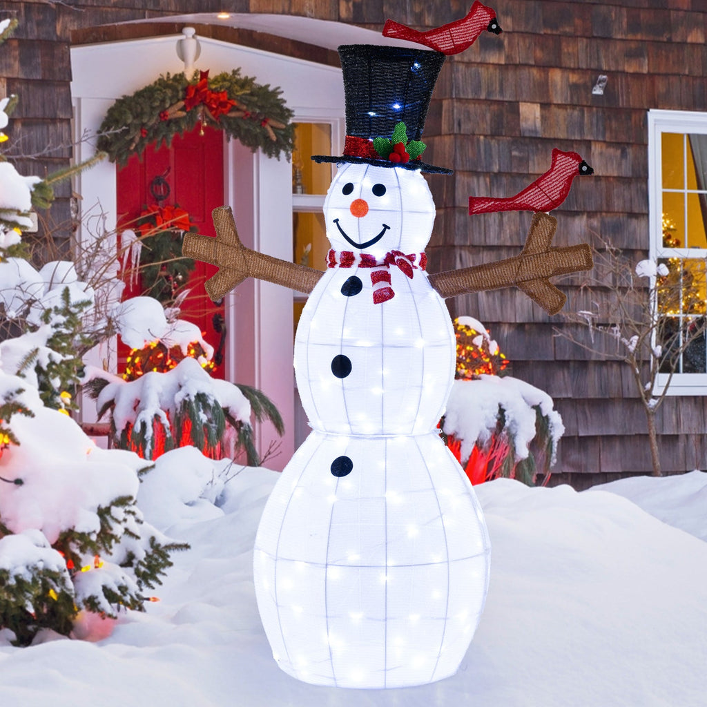 4.8 Feet Christmas Snowman with 120 LED Lights and 2 Decorative Red Birds