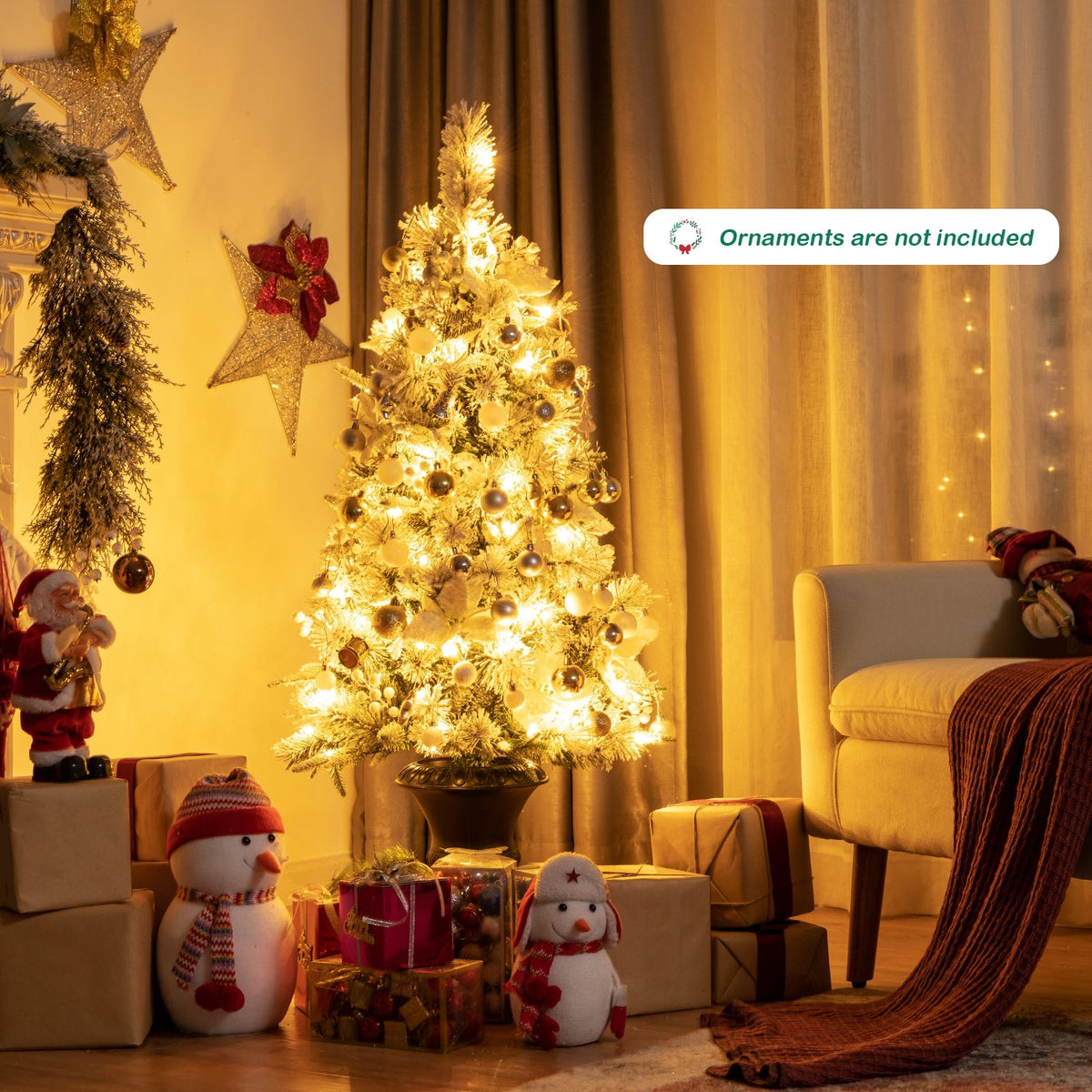 4 Feet Pre-lit Snowy Christmas Entrance Tree with White Berries and Flowers