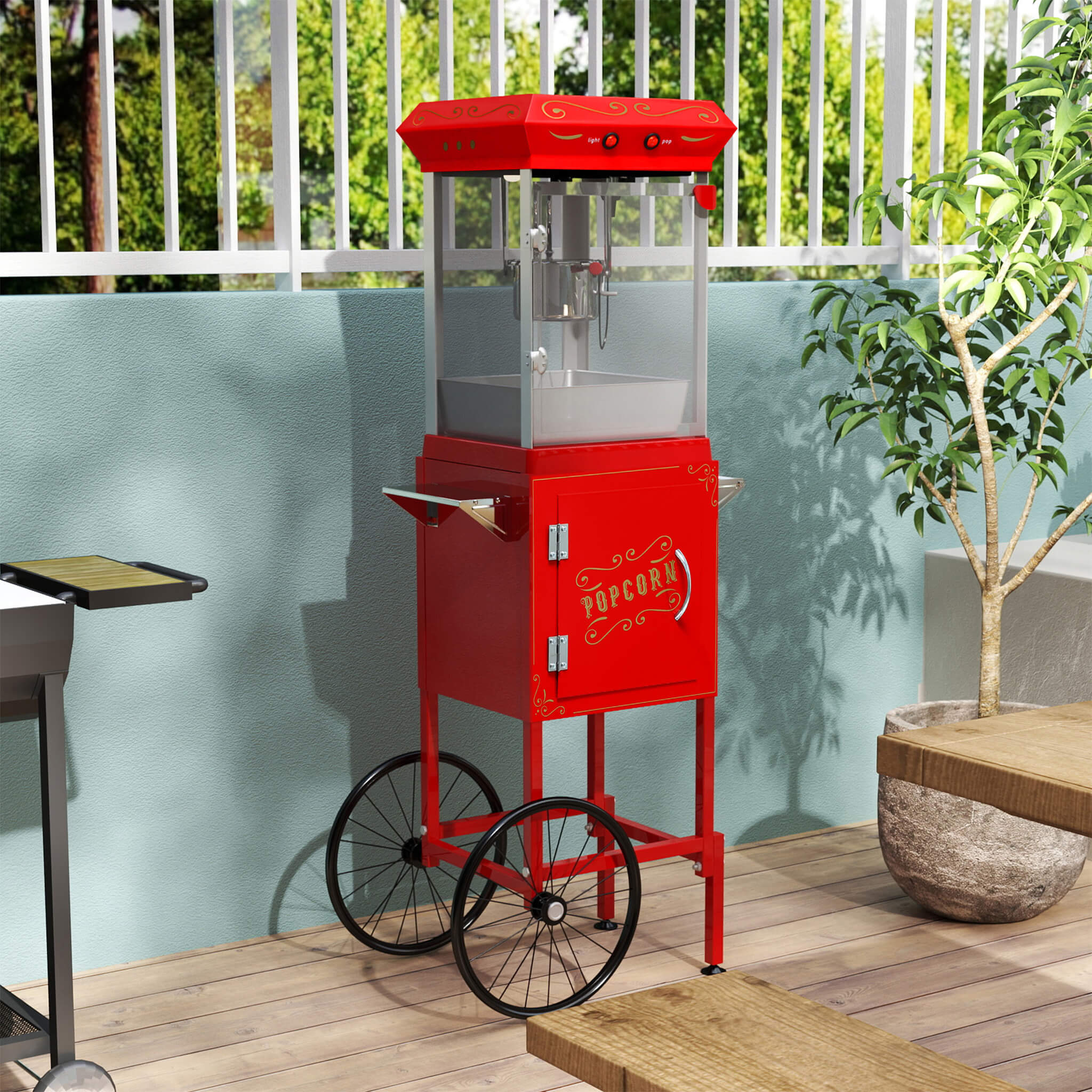 Commercial 6-Ounce Stainless Steel Vintage Popcorn Machine With Cart, Red (SAK35951)