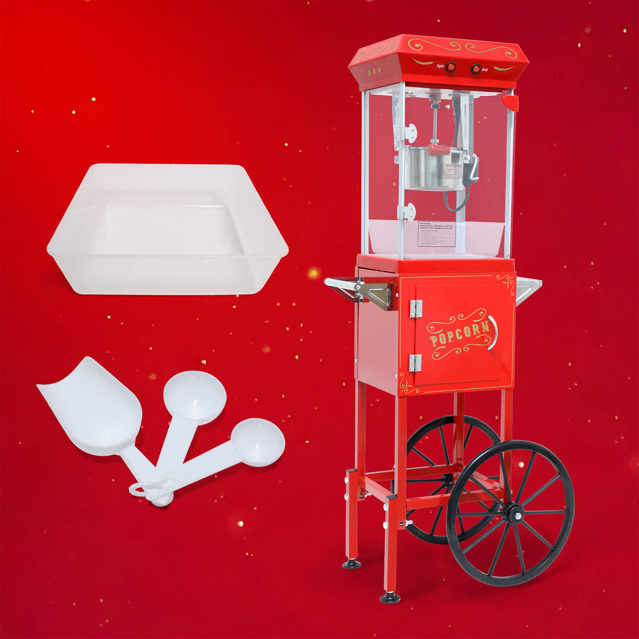 Commercial 6-Ounce Stainless Steel Vintage Popcorn Machine With Cart, Red (SAK35951)