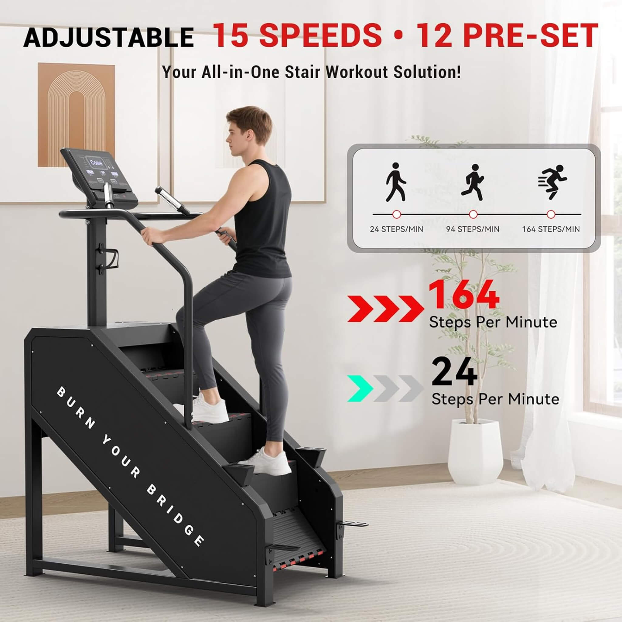 Rovix Escaladora Comercial con Pantalla LED y 15 Niveles de Resistencia (SAK91837)