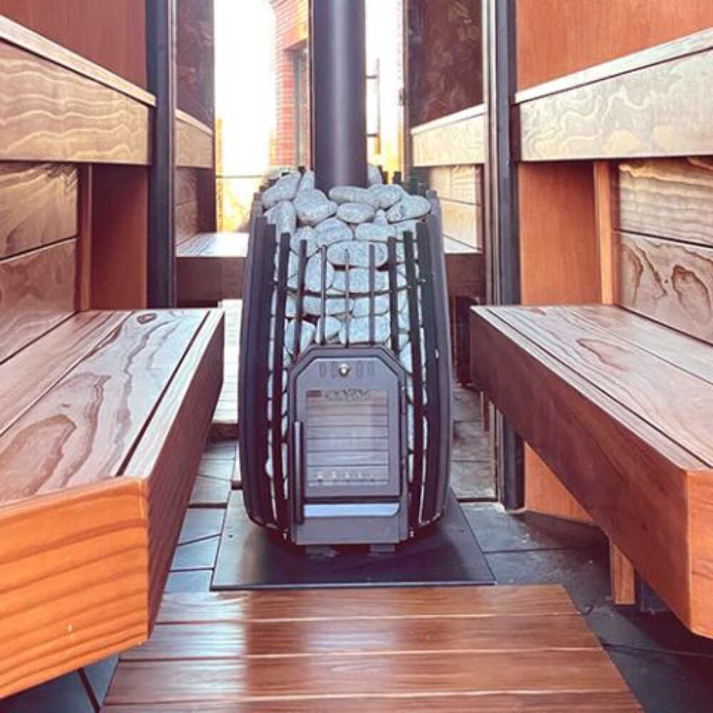 Cozy Heat SW Thru-Wall Wood Burning Sauna Stove With Sauna Stones [COZY SW-TW] (SAK69342)