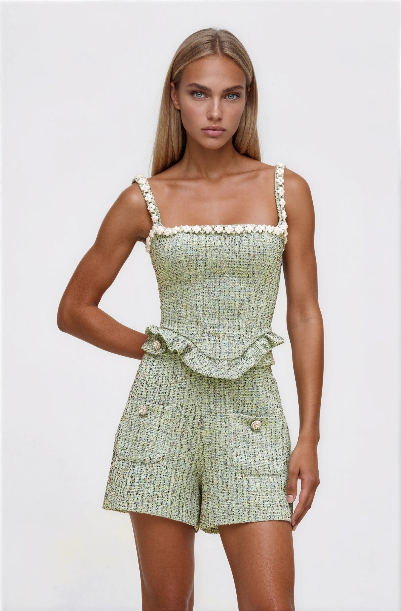 Crystal Tweed Top – Green