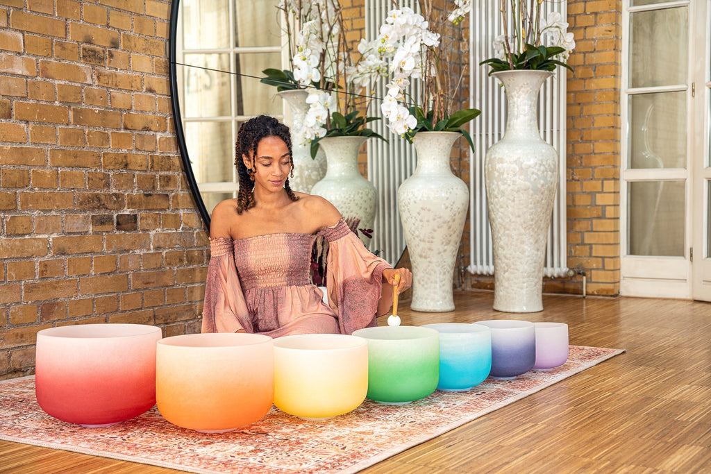 Juego de cuencos cantores de cristal de cuarzo de 7 chakras (8"-14")