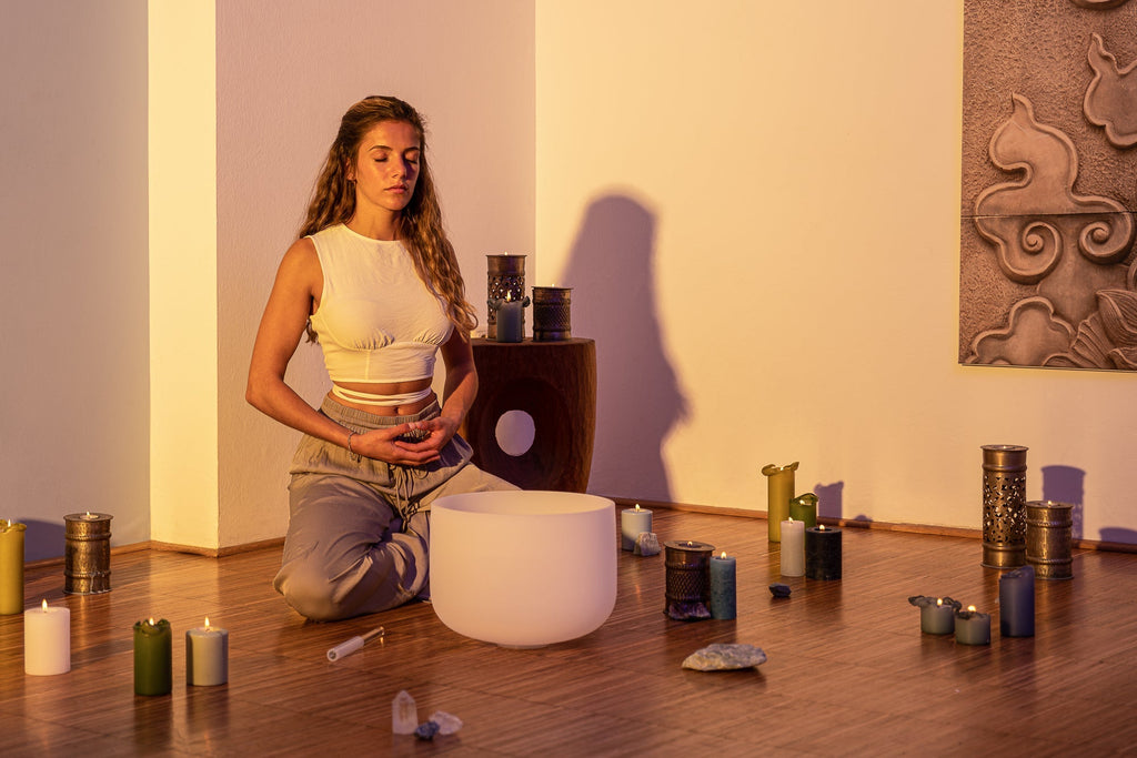 Juego de cuencos cantores de cristal de 432 Hz para los chakras - 7 cuencos de cuarzo blanco puro (8"-14")