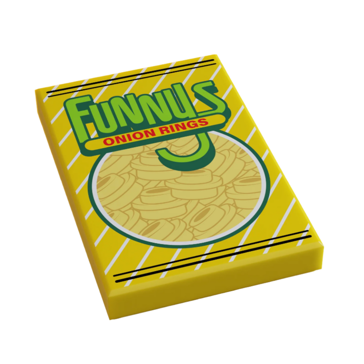 Funny's Onion Rings Minifig Snack (2x3 Tile) made using LEGO parts