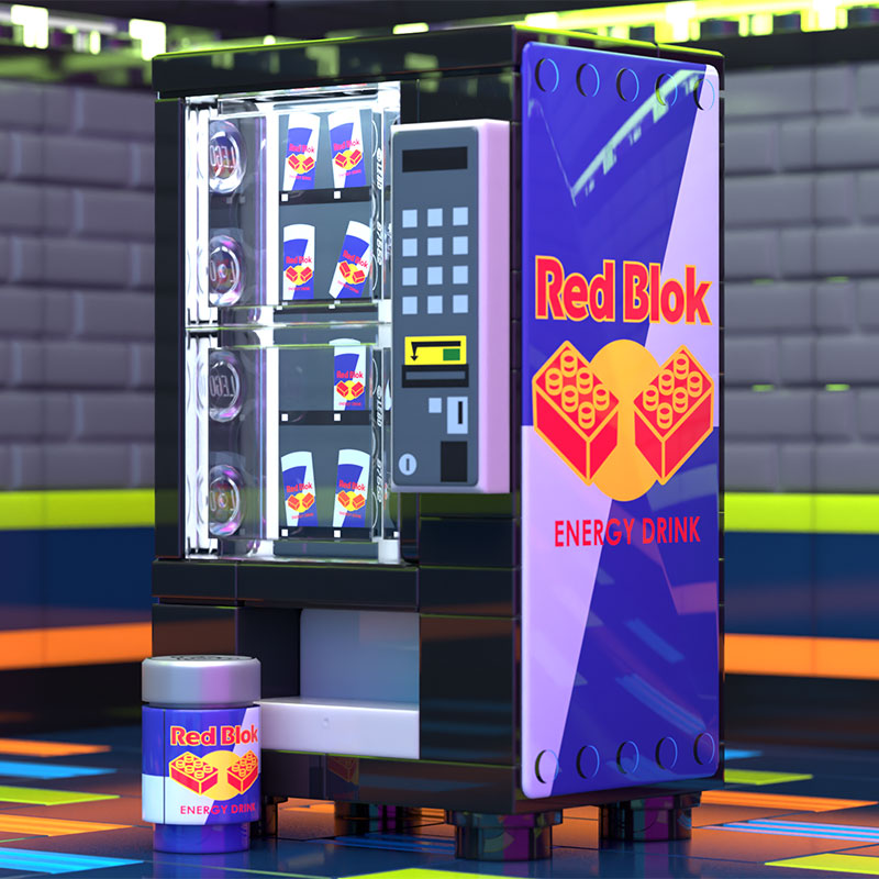 Red Blok Energy Drink Vending Machine made using LEGO parts - B3 Customs