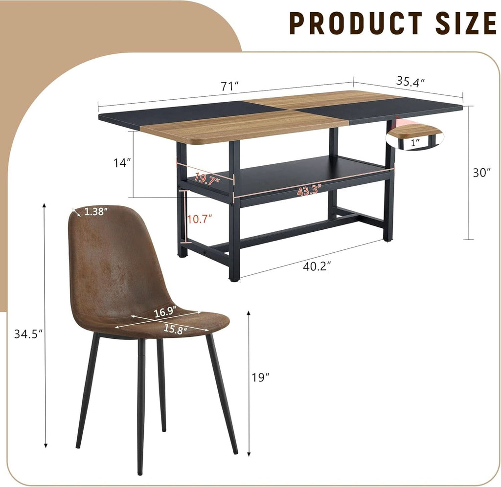Juego de mesa de comedor rústica premium color café envejecido de 71 pulgadas