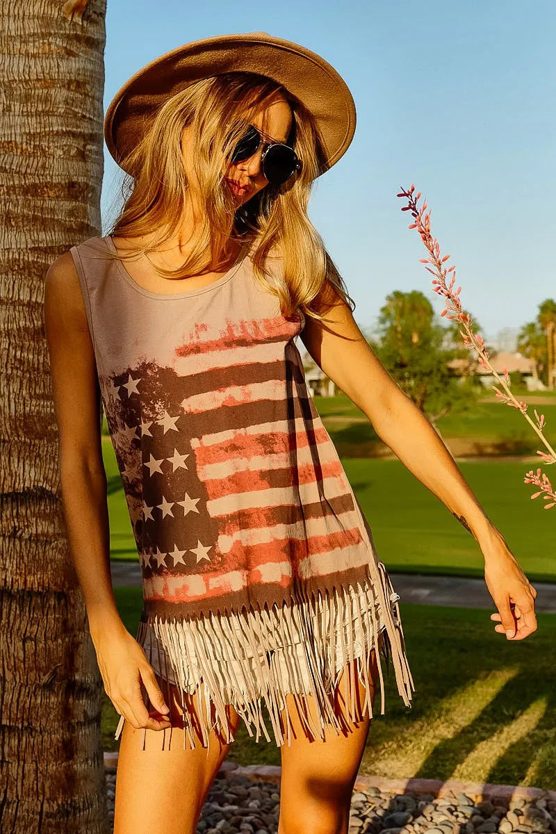 Top de punto sin mangas con estampado de la bandera americana BiBi