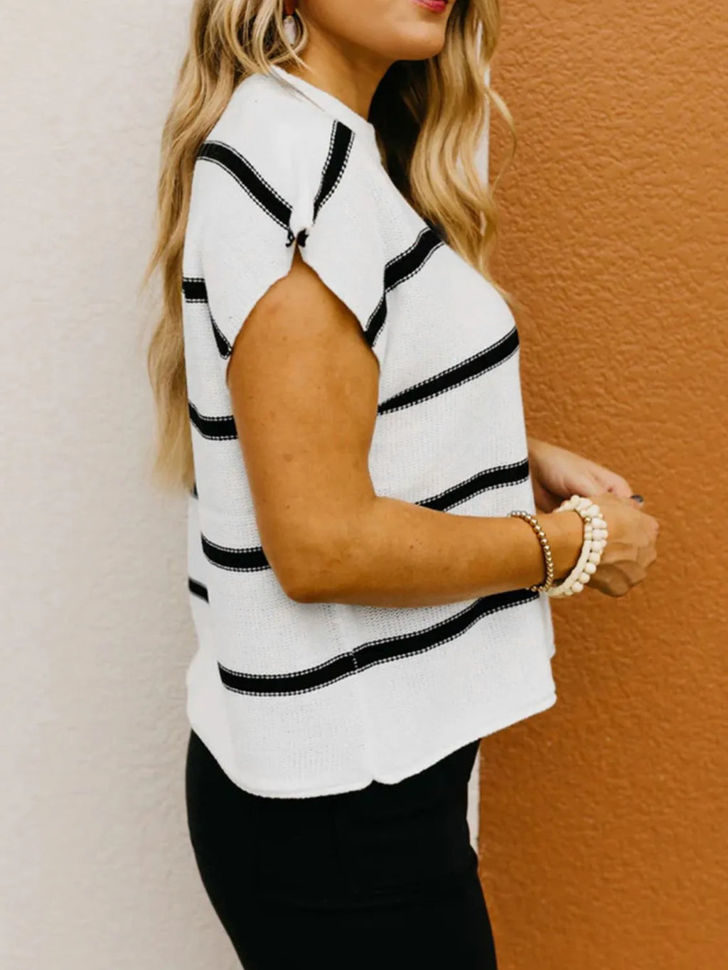 Striped Batwing Sleeve Knit Top