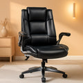 Sillón ejecutivo de oficina de piel regenerada con respaldo alto, color negro