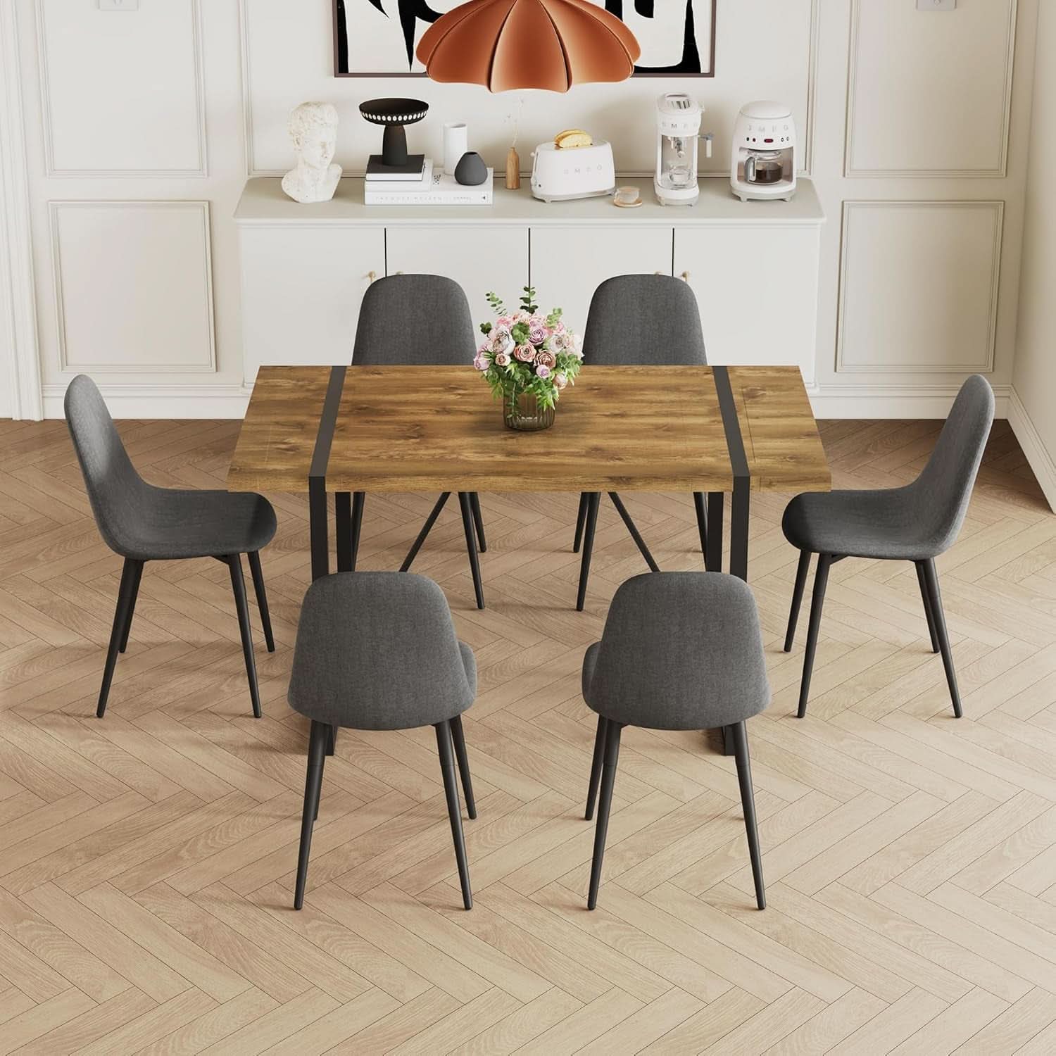 Juego de mesa de comedor Executive Industrial de nogal macizo