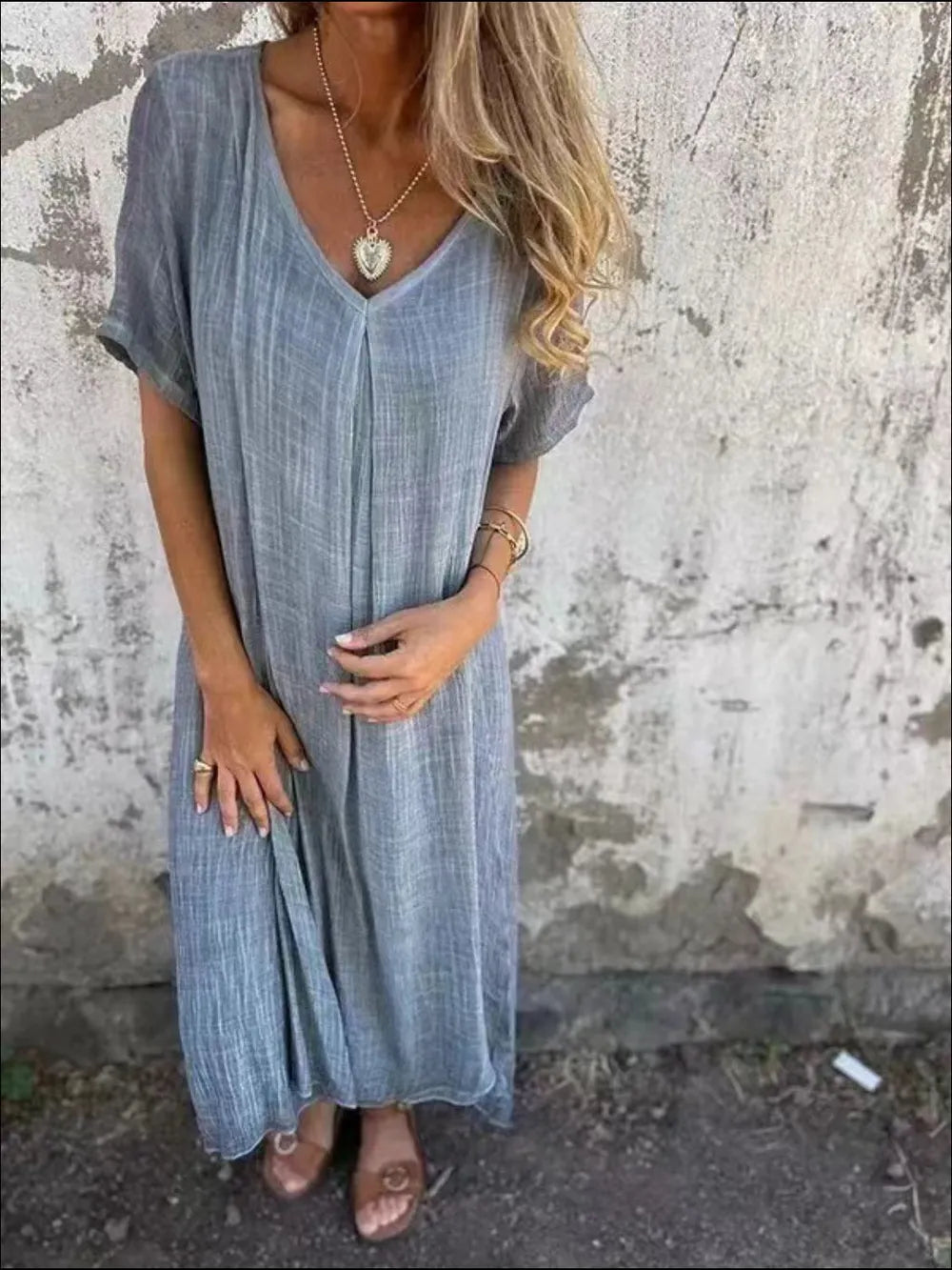 Full Size V-Neck Short Sleeve Midi Dress Plus Size