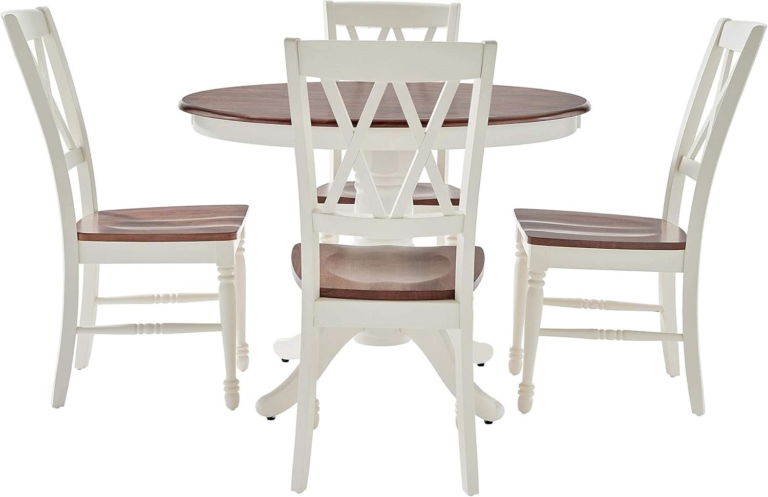 Juego de comedor redondo blanco envejecido de cinco piezas