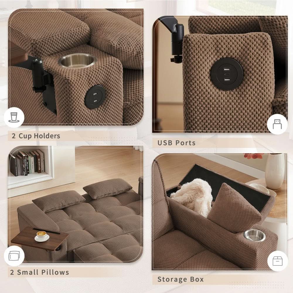 Sofá Cama Convertible Duradero de 65 Pulgadas Marrón Chocolate