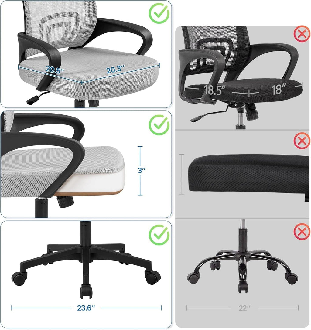 Silla de oficina ergonómica de malla con soporte lumbar, gris