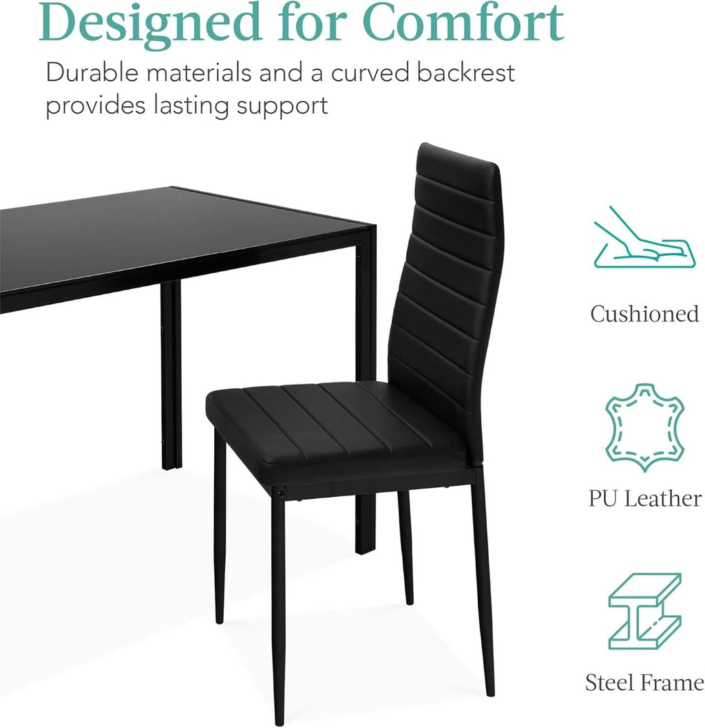Juego de mesa de comedor de vidrio templado Ultra Lux negro de 51 pulgadas
