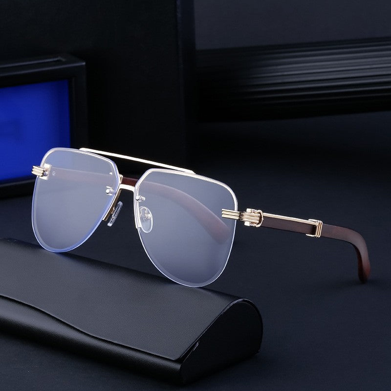 Men's Retro Wood Grain Frog Mirror Legs Sunglasses