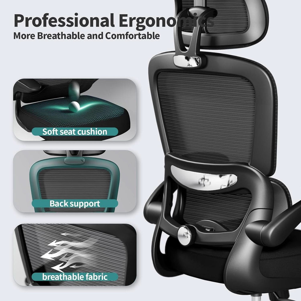 Silla de oficina ergonómica negra de respaldo alto con ruedas