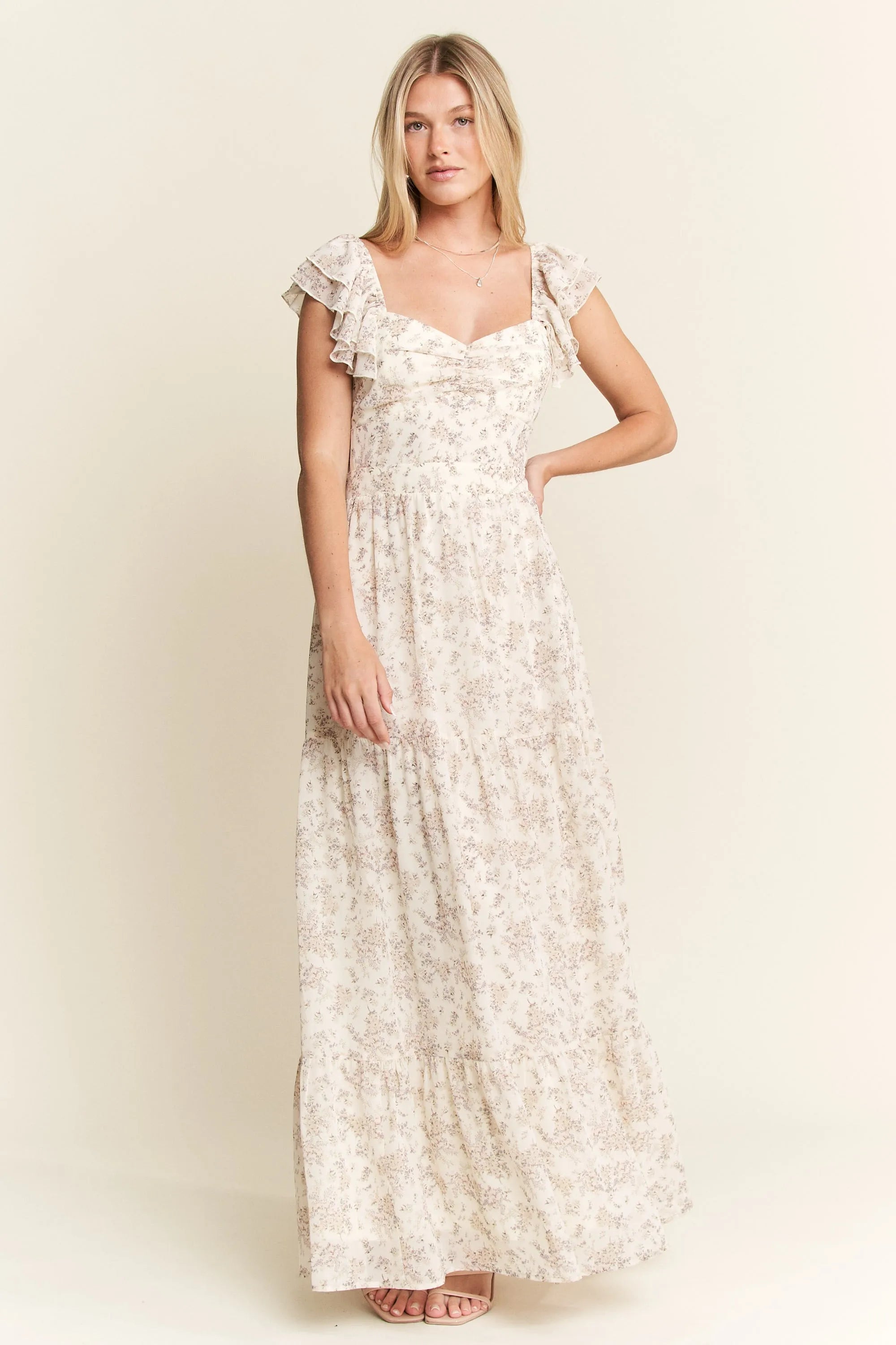 Jade By Jane Full Size Ruffle Sleeve Tiered Maxi Dress Plus Size