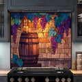 Tempered Glass Backsplash for Kitchen | Rustic Wine Barrel & Vineyard Grape Design