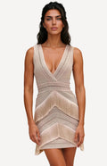 Deep V-Neck Fringe Mini Dress – Clay