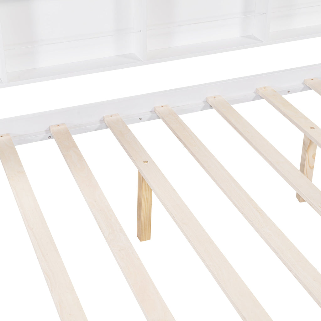 Wooden Full Size House Bed with Trundle,Kids Bed with Shelf, White (Old SKU: WF297070AAK)