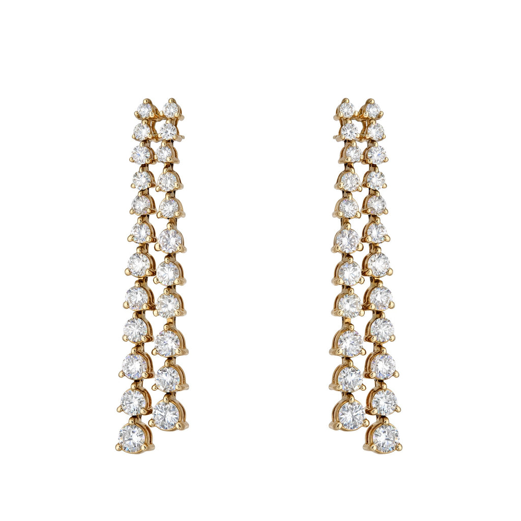Double Line Three Prong Graduated Drop Earrings