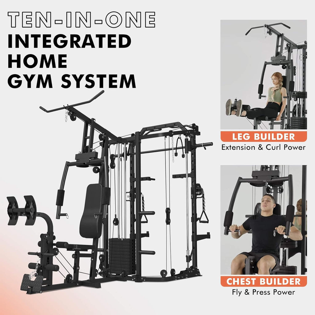 Máquina Smith Dual Station Rovix con Crossover de Cable para Gimnasio en Casa (SAK24079)
