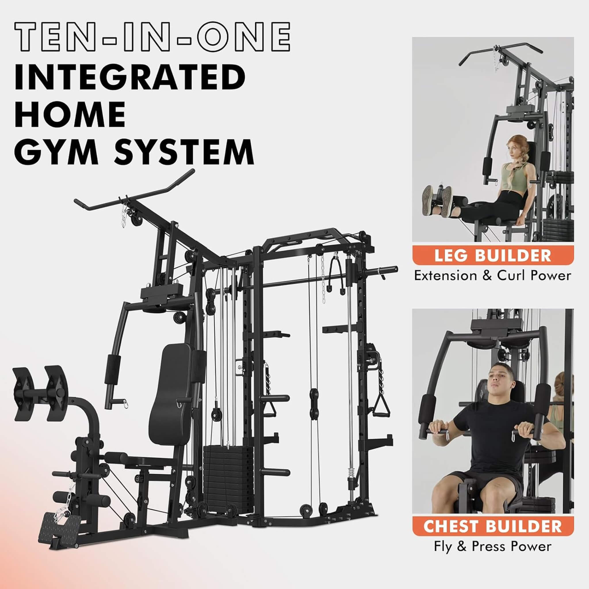 Máquina Smith Dual Station Rovix con Crossover de Cable para Gimnasio en Casa (SAK24079)