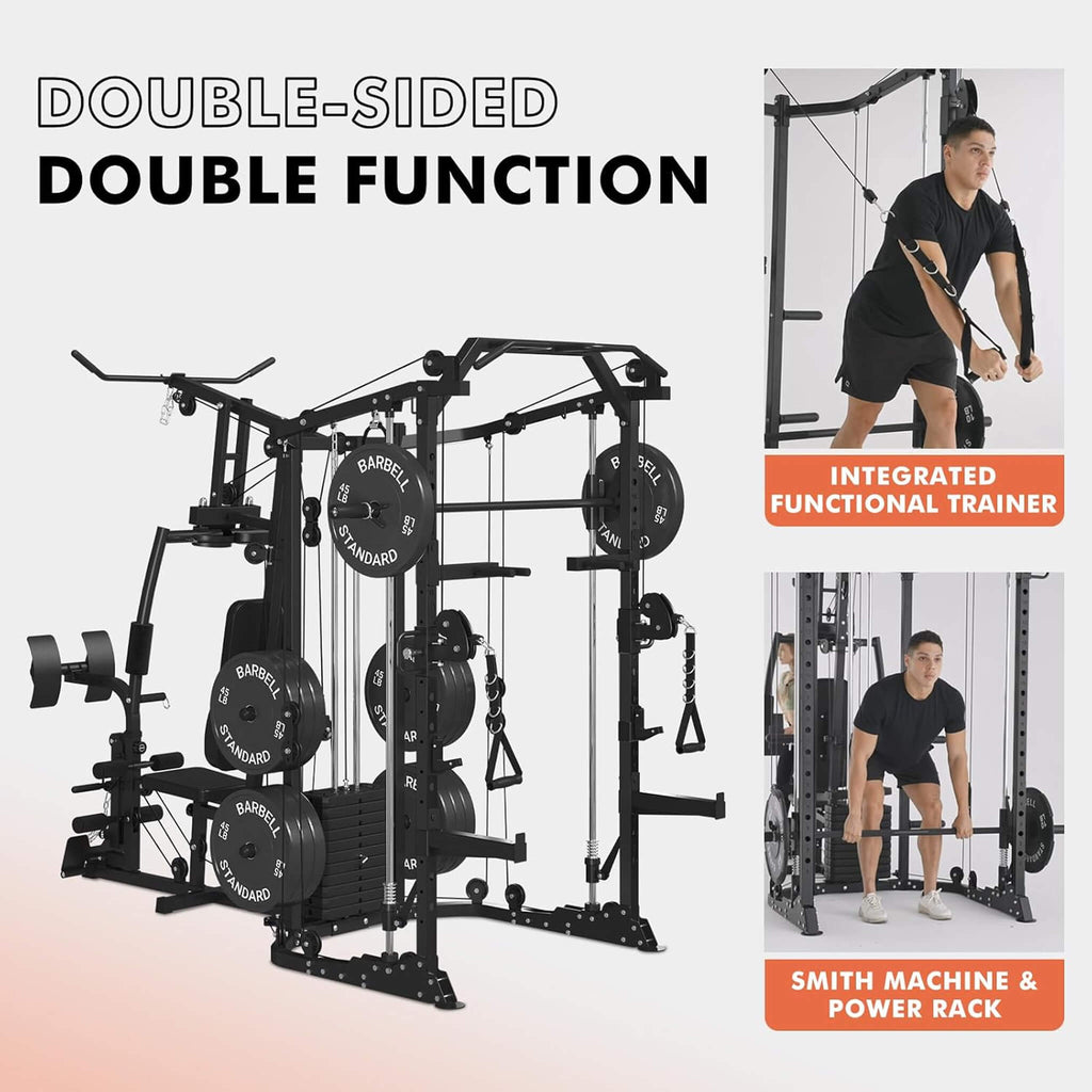 Máquina Smith Dual Station Rovix con Crossover de Cable para Gimnasio en Casa (SAK24079)