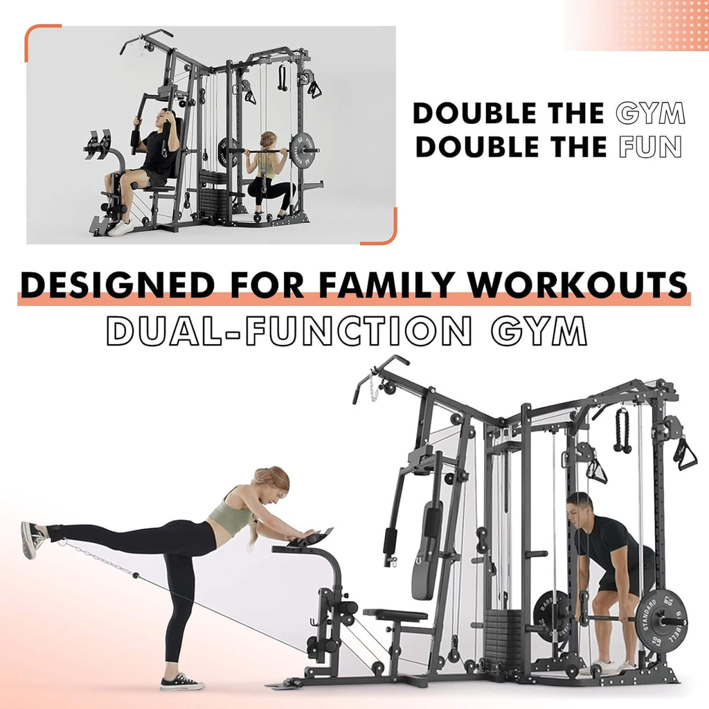 Máquina Smith Dual Station Rovix con Crossover de Cable para Gimnasio en Casa (SAK24079)