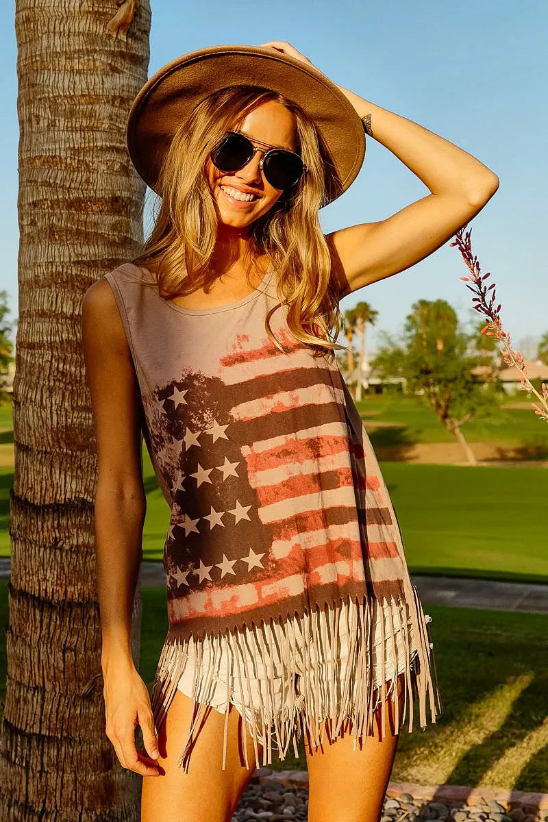 Top de punto sin mangas con estampado de la bandera americana BiBi
