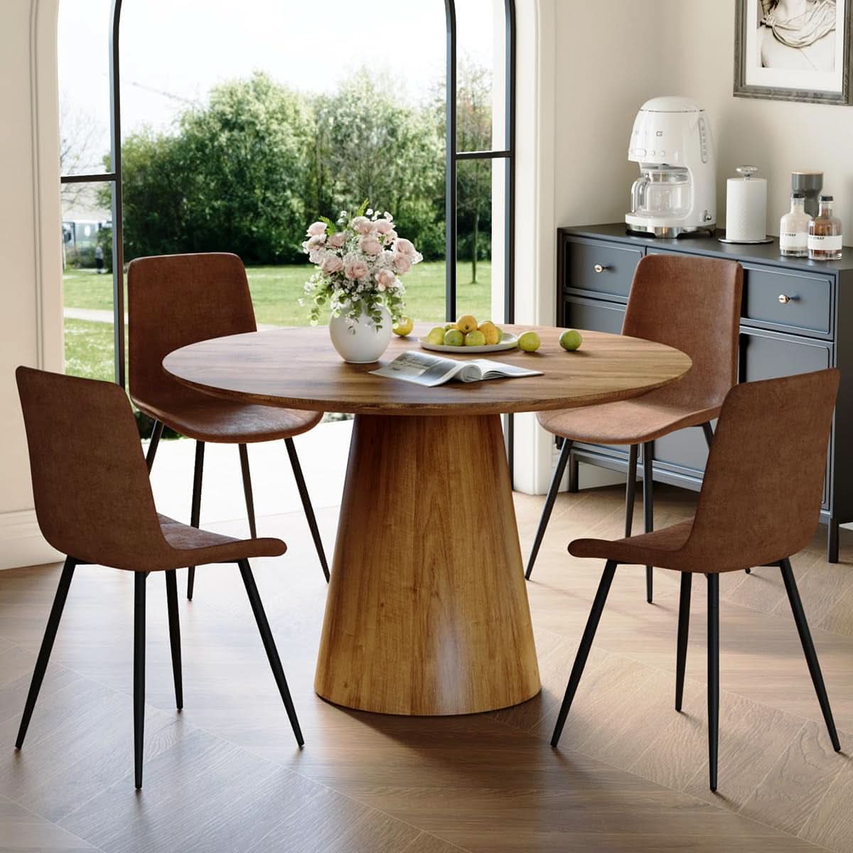 Juego de comedor redondo de lujo para cuatro personas, que ahorra espacio