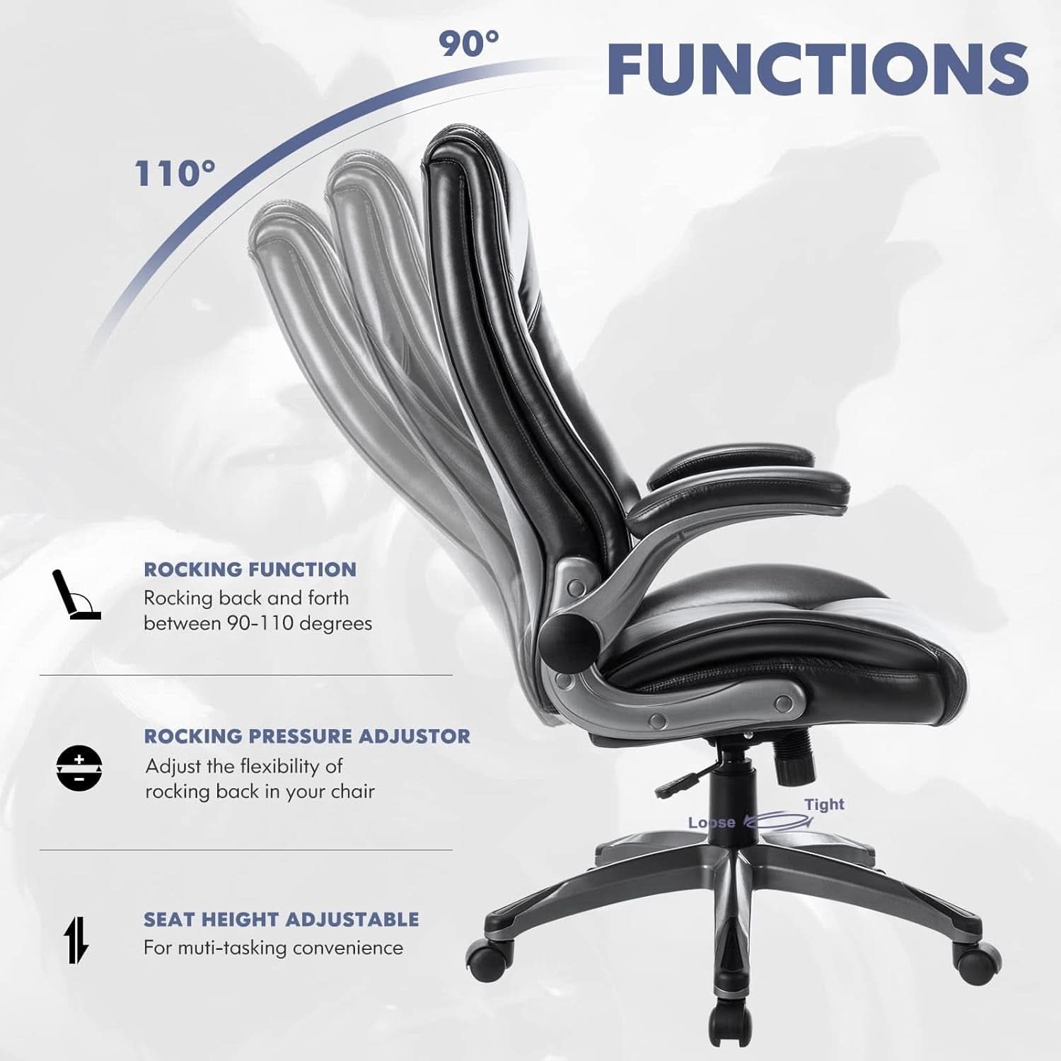 Sillón ejecutivo de oficina de piel regenerada con respaldo alto, color negro