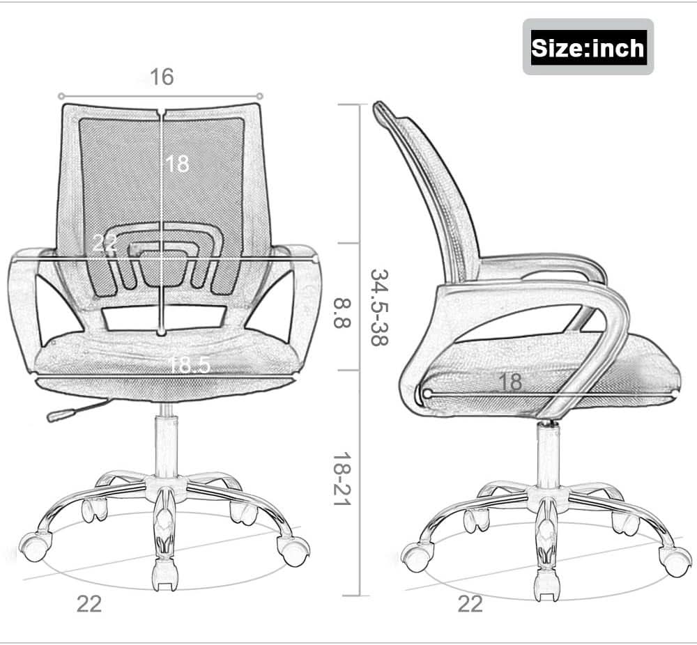 Silla de oficina ergonómica de malla azul con soporte lumbar