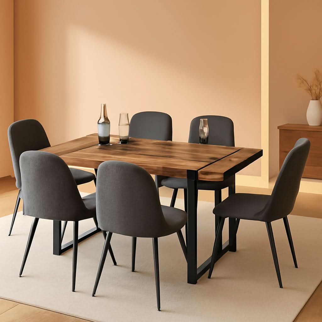 Juego de mesa de comedor Executive Industrial de nogal macizo