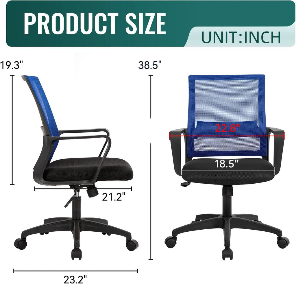 Silla de oficina ergonómica de malla con soporte lumbar azul
